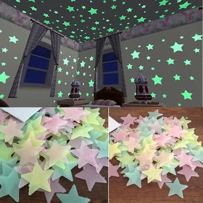 Glow In Dark Stars - 100 قطعة من ملصقات النجوم الفلورية